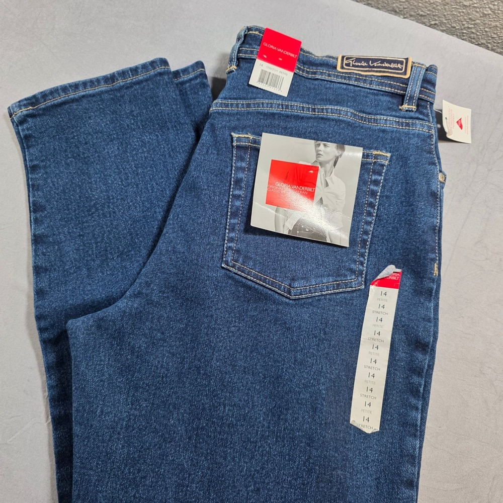 Gloria Vanderbilt Classic Fit High Rise Tapered Jeans Antique Blue 14 Petite NWT